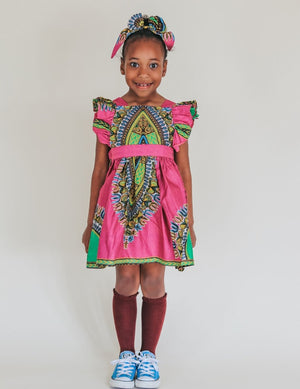 Elisa Dashiki African Print Dress - Pink Dashiki