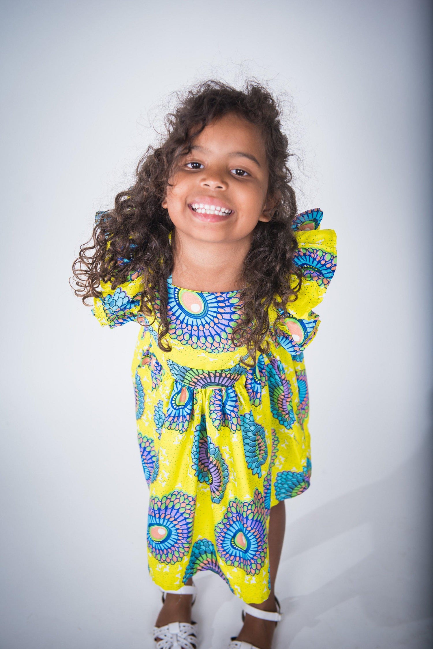 Girl Pinny Dress - Yellow - African Print - Elisamama