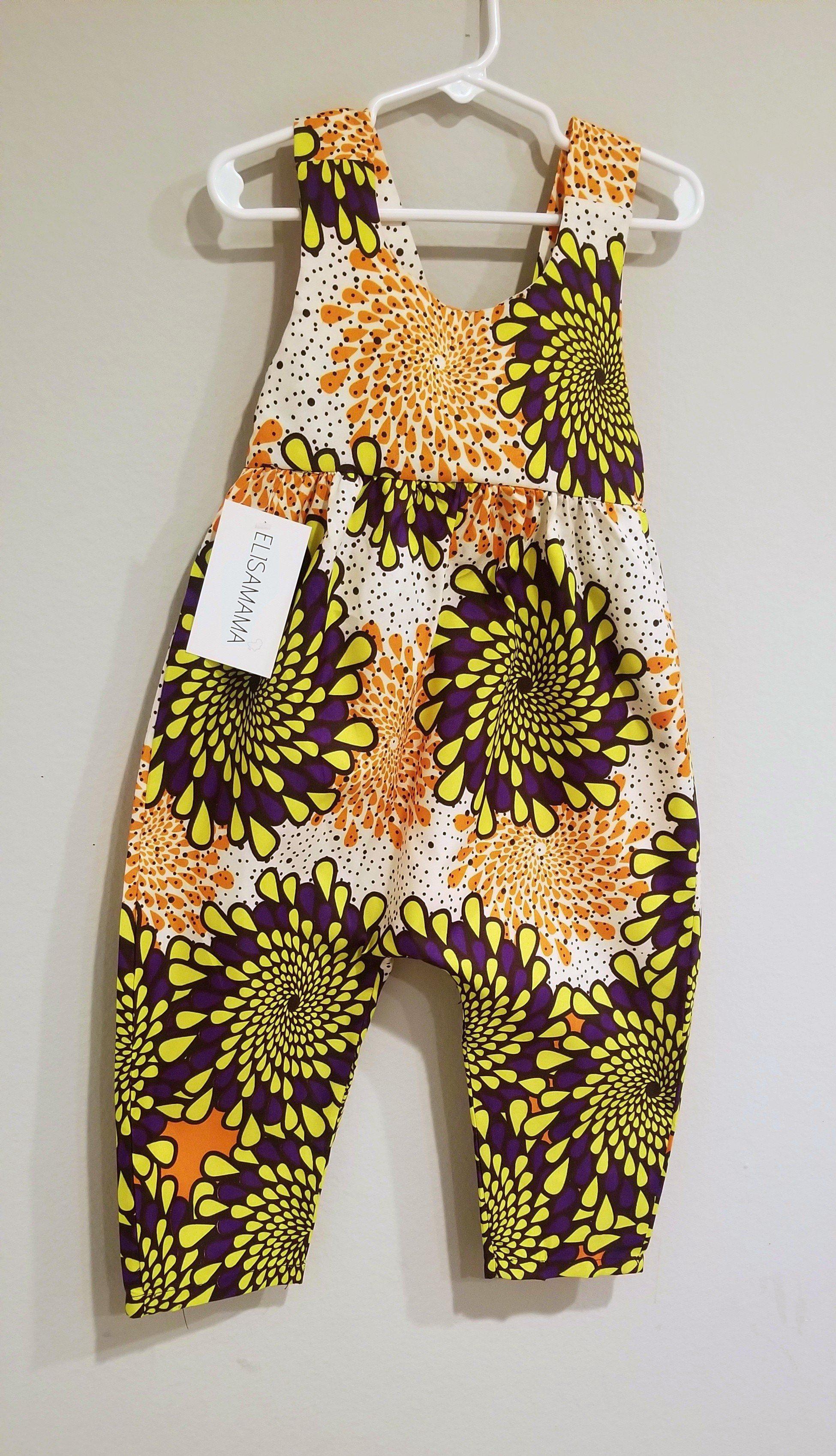 Sola Jumpsuit - Yellow and Purple - ankara wax print-Elisamama