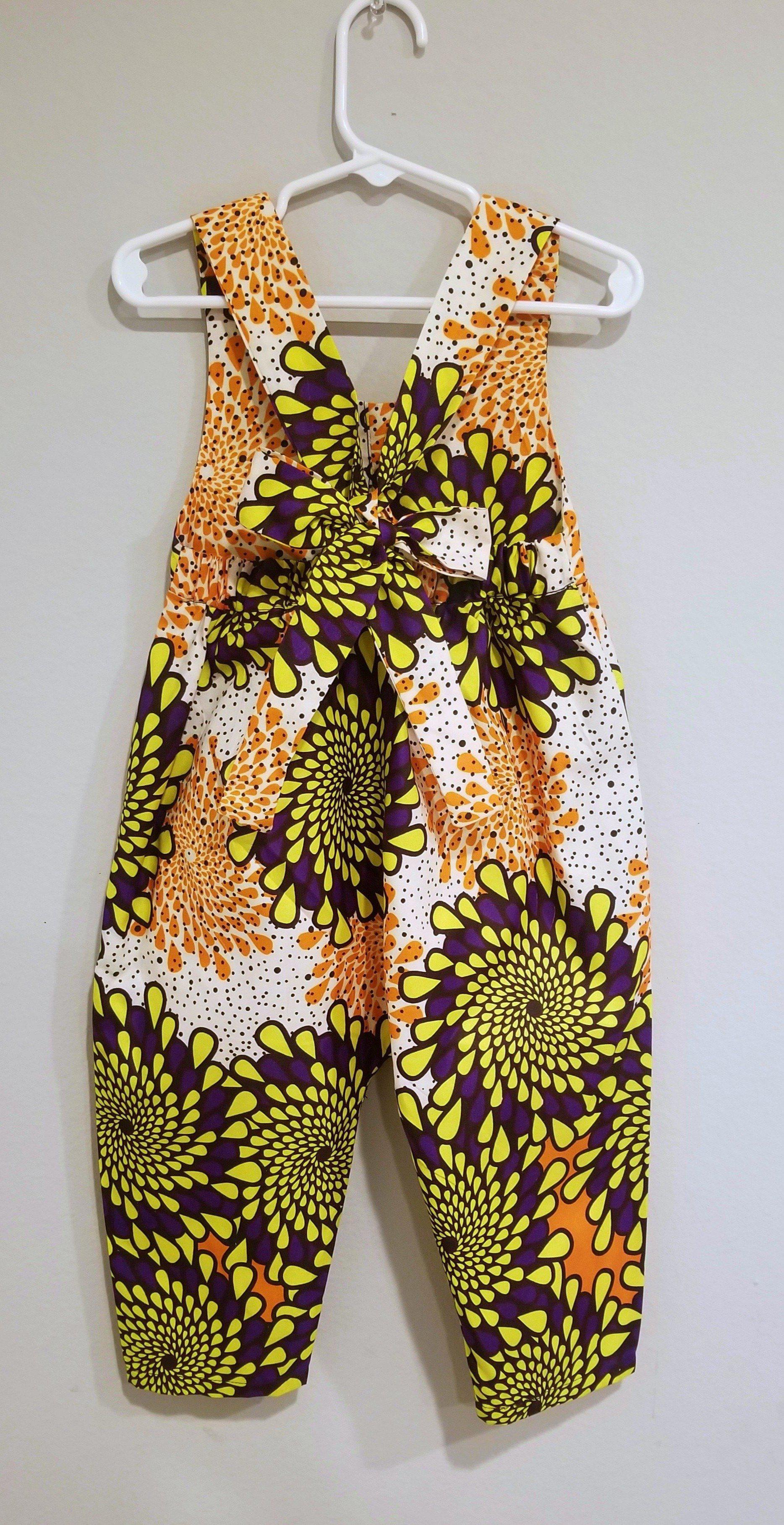 Sola Jumpsuit - Yellow and Purple - ankara wax print-Elisamama