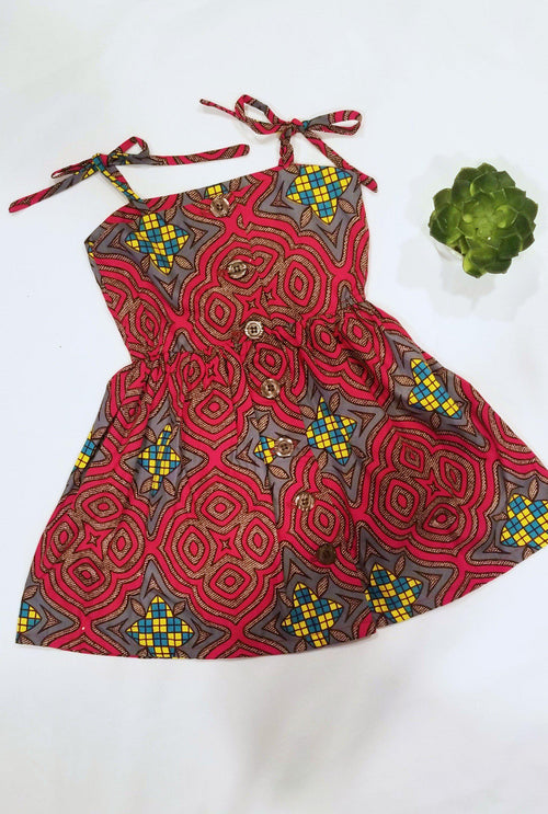 Tami Girl Dress - Red Stained Glass Print-Elisamama